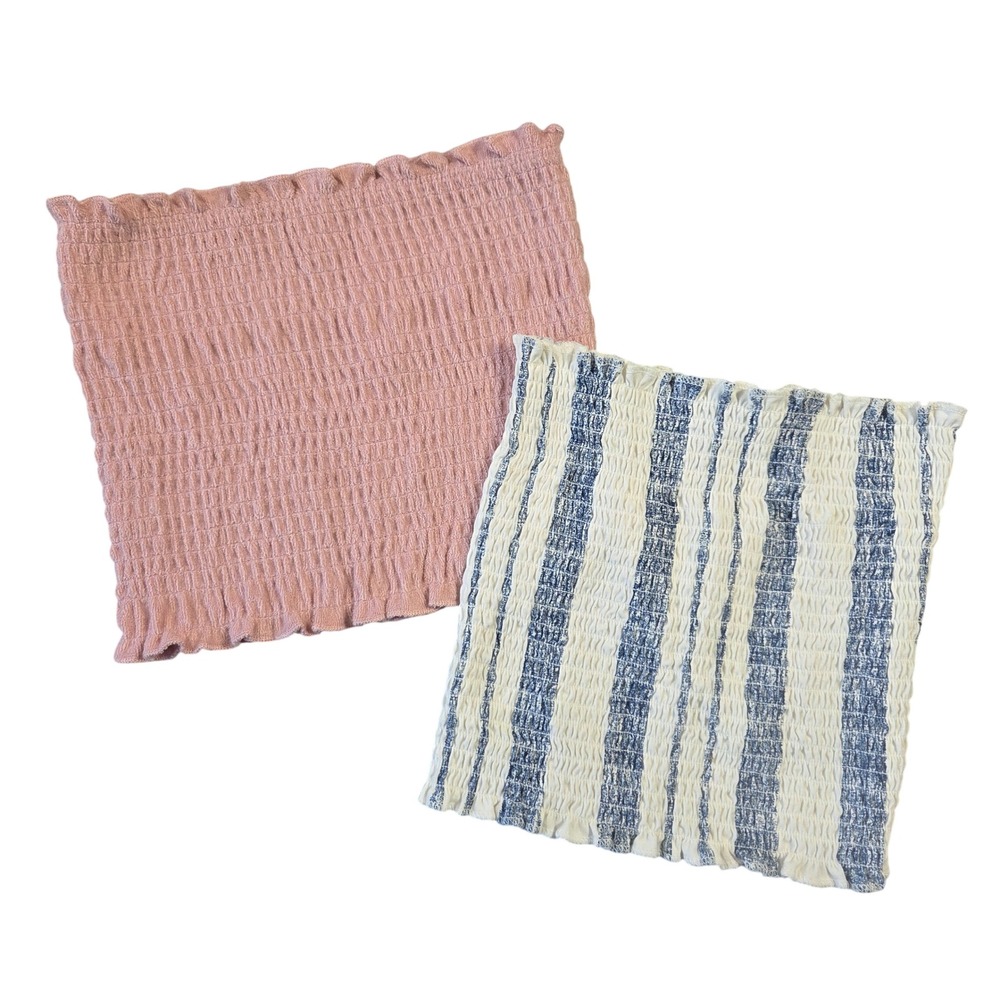 Rue21 Bozzolo Womens Small Smocked Tube Top Lot Pink Striped Bandeau Boho Summer
